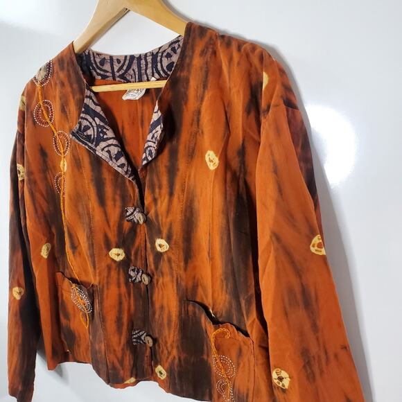 Market Place Not Charity Orange and Black button up lightweight button up - Picture 2 of 6